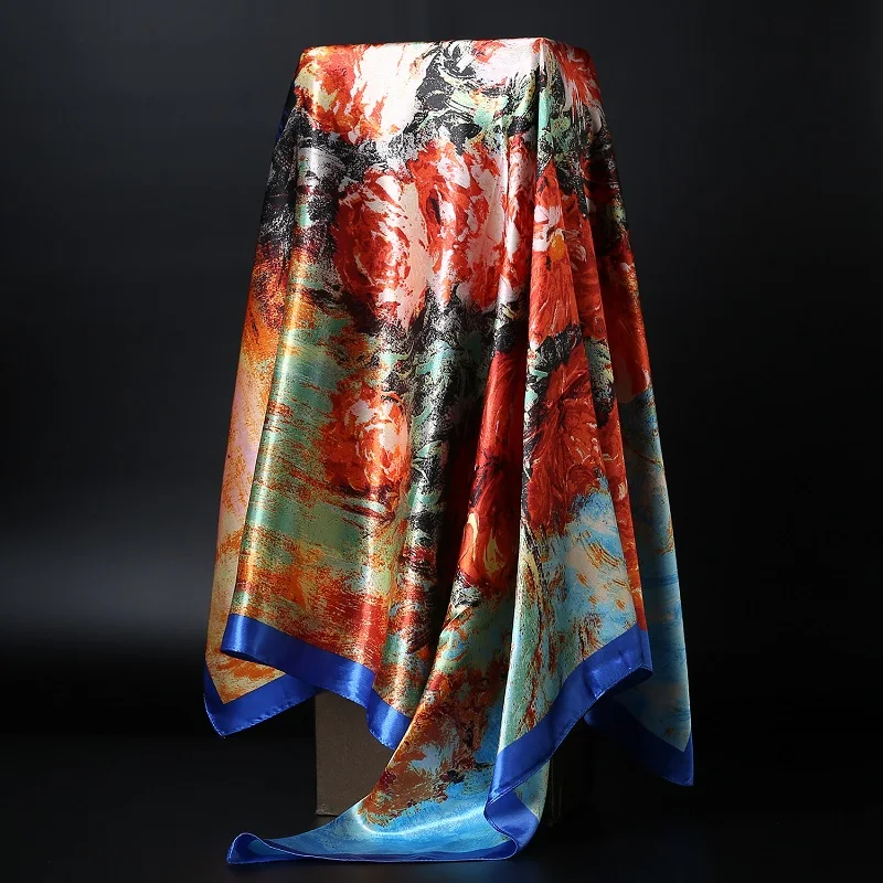 Fashion Hijab Scarf For Women Square Shawls Satin Silk Hair Scarfs Female 90*90cm Kerchief Bandana Head Neck Scarves For Ladies