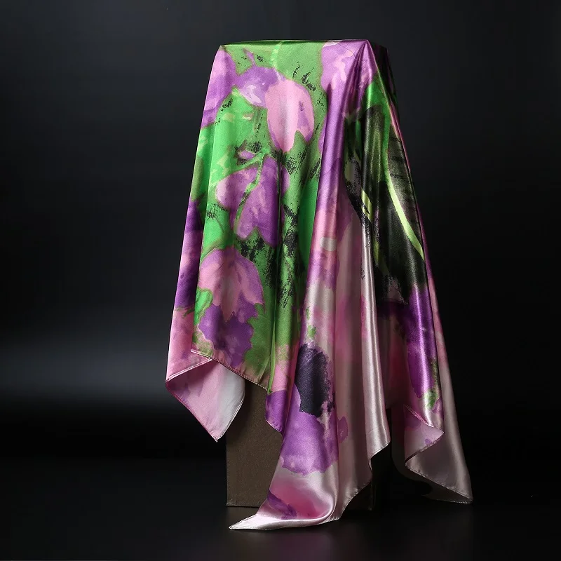 Fashion Hijab Scarf For Women Square Shawls Satin Silk Hair Scarfs Female 90*90cm Kerchief Bandana Head Neck Scarves For Ladies
