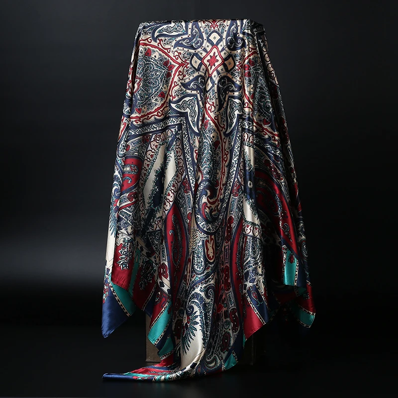 Fashion Hijab Scarf For Women Square Shawls Satin Silk Hair Scarfs Female 90*90cm Kerchief Bandana Head Neck Scarves For Ladies