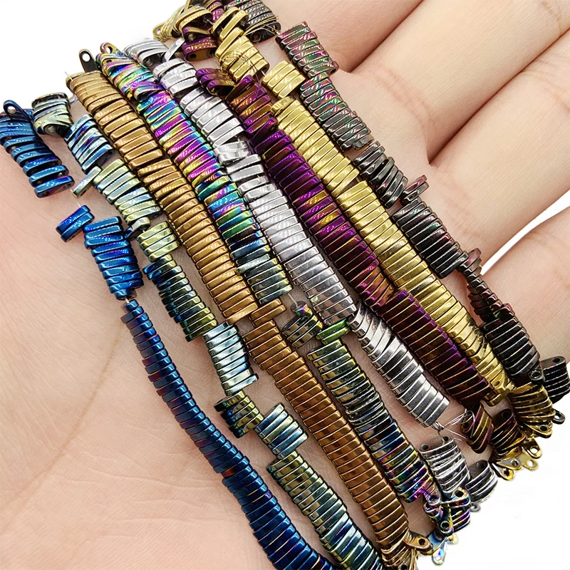 Natural Hematite Stone Blue,Purple,Gold Color Two hole rectangle Spacer Loose Beads For trendy Jewelry bracelet Making Diy 5x1mm
