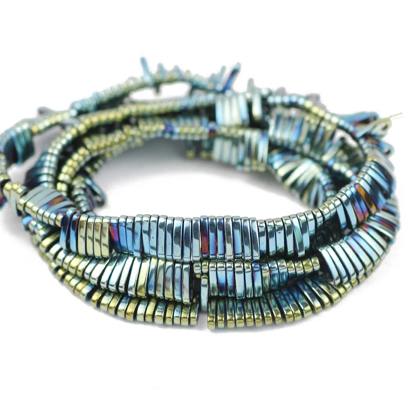 Natural Hematite Stone Blue,Purple,Gold Color Two hole rectangle Spacer Loose Beads For trendy Jewelry bracelet Making Diy 5x1mm