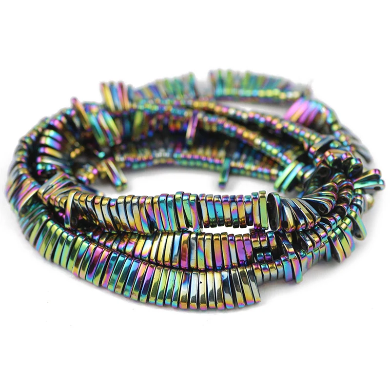 Natural Hematite Stone Blue,Purple,Gold Color Two hole rectangle Spacer Loose Beads For trendy Jewelry bracelet Making Diy 5x1mm