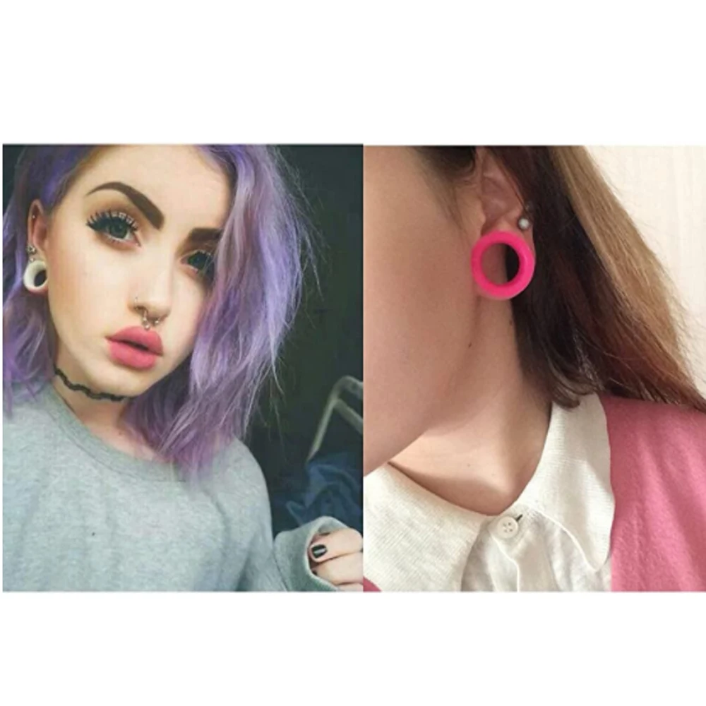 Pair Flexible Silicone Flexible Skin Ear Tunnels Plugs Ear Hollow Flesh Gauges Piercing Expander Earring Body Jewelry Earlets