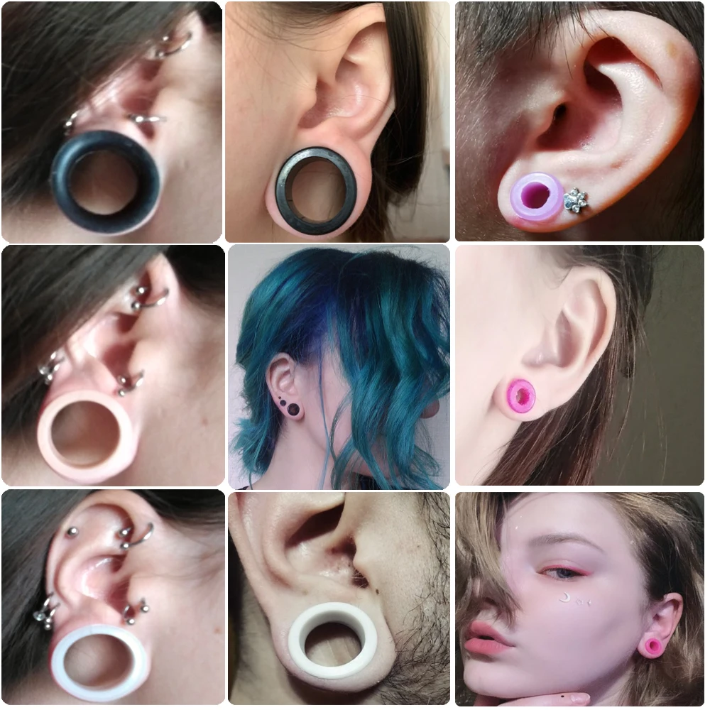 Pair Flexible Silicone Flexible Skin Ear Tunnels Plugs Ear Hollow Flesh Gauges Piercing Expander Earring Body Jewelry Earlets