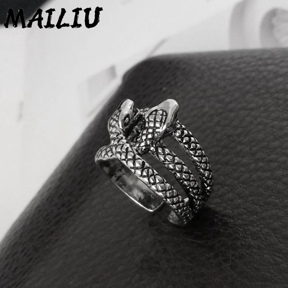 9styles European Retro Punk Exaggerated Spirit Black Snake Ring Fashion Personality Stereoscopic Opening Adjustable Ring Jewelry