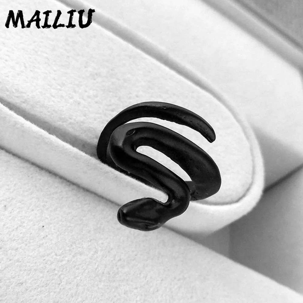 9styles European Retro Punk Exaggerated Spirit Black Snake Ring Fashion Personality Stereoscopic Opening Adjustable Ring Jewelry