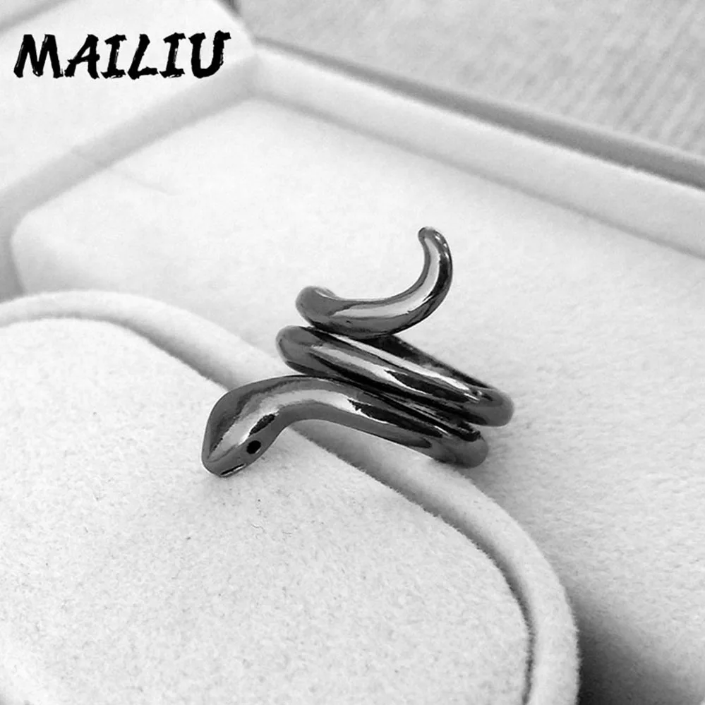 9styles European Retro Punk Exaggerated Spirit Black Snake Ring Fashion Personality Stereoscopic Opening Adjustable Ring Jewelry