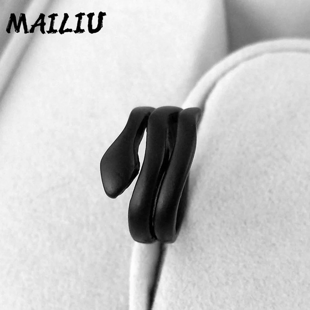 9styles European Retro Punk Exaggerated Spirit Black Snake Ring Fashion Personality Stereoscopic Opening Adjustable Ring Jewelry