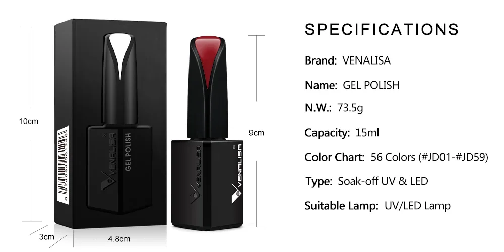 15ml VENALISA Super Nail Gel Polish Color Gel Nail Lacquer Soak off UV LED Gel Pure Black White Color Gel Silk Matte Top Coat