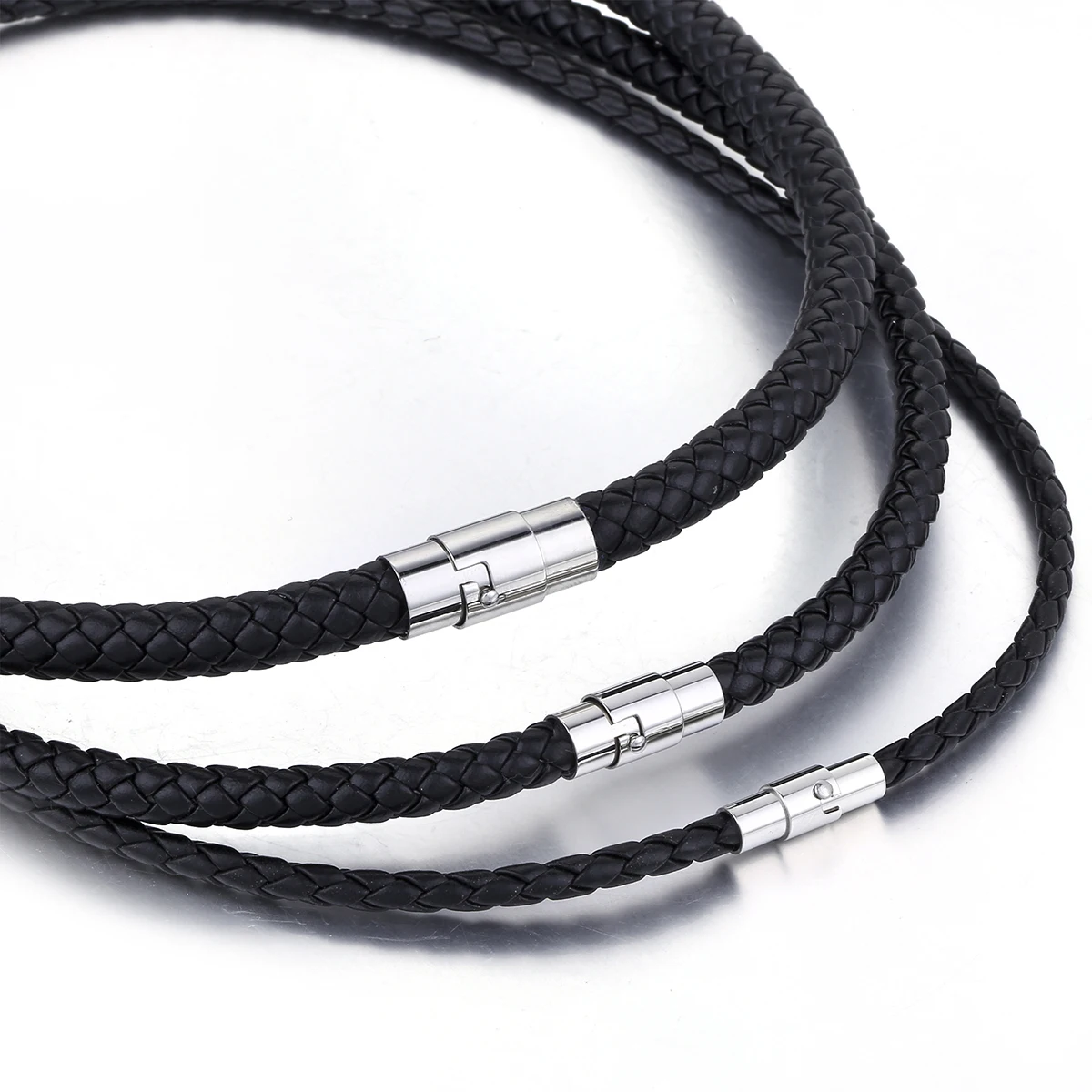 Classic Men's Women's Leather Choker Necklace Black Brown Braided Rope Chain Stainless Steel Clasp Wholesale Jewelry UNM09