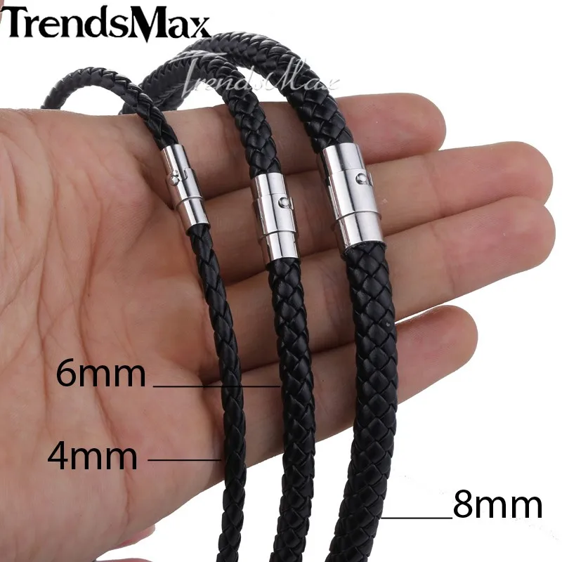 Classic Men's Women's Leather Choker Necklace Black Brown Braided Rope Chain Stainless Steel Clasp Wholesale Jewelry UNM09