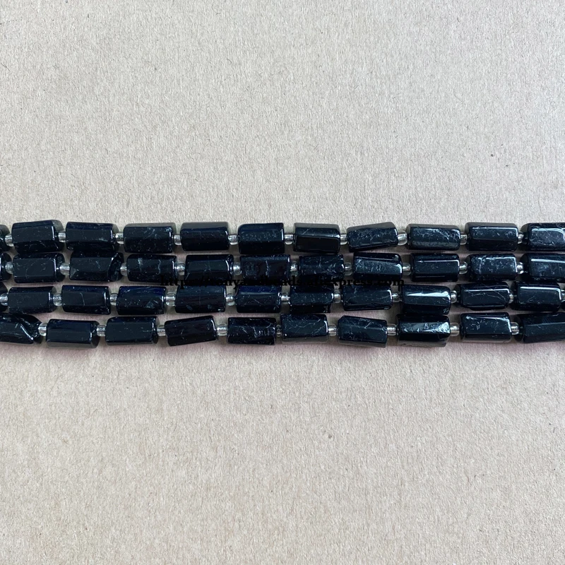 7'' Natural Faceted Black Tourmaline Cylinder Spacer Stone Beads 6.5X10mm For Jewelry Making DIY
