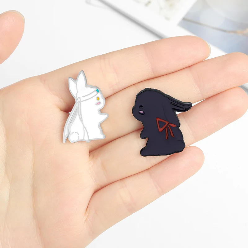 The Untamed Enamel Pin Black White Rabbit Brooch Bag Clothes Lapel Pin Badge BL TV Cartoon Animal Jewelry Gift for Best Friends