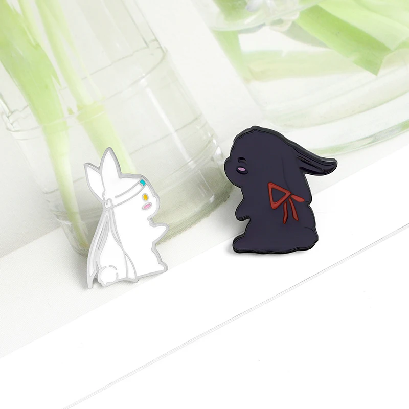 The Untamed Enamel Pin Black White Rabbit Brooch Bag Clothes Lapel Pin Badge BL TV Cartoon Animal Jewelry Gift for Best Friends