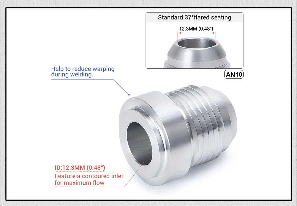 Top Quality Aluminum AN4 6 8 10 12 AN Straight Male Weld Fitting Adapter Weld Bung Nitrous Hose Fitting Silver