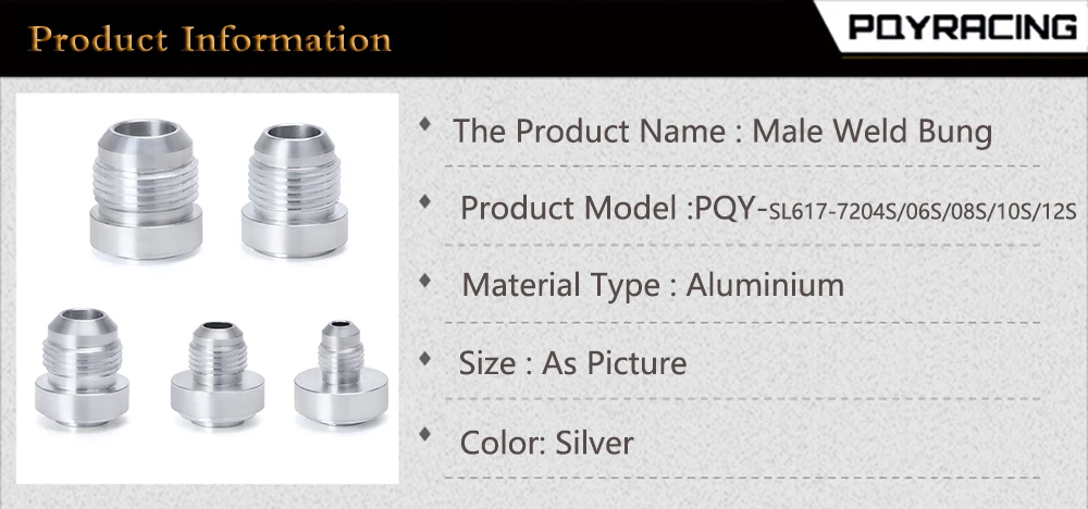 Top Quality Aluminum AN4 6 8 10 12 AN Straight Male Weld Fitting Adapter Weld Bung Nitrous Hose Fitting Silver