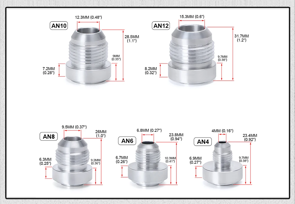Top Quality Aluminum AN4 6 8 10 12 AN Straight Male Weld Fitting Adapter Weld Bung Nitrous Hose Fitting Silver