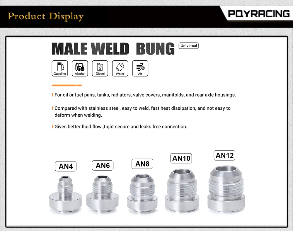 Top Quality Aluminum AN4 6 8 10 12 AN Straight Male Weld Fitting Adapter Weld Bung Nitrous Hose Fitting Silver