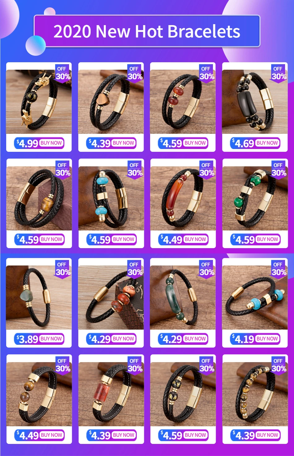2020 New Male Jewelry Genuine Leather Bracelet Tiger Eye Beads Bracelets Charm Stainless Steel Magnetic Clasps Men Wrist Gifts