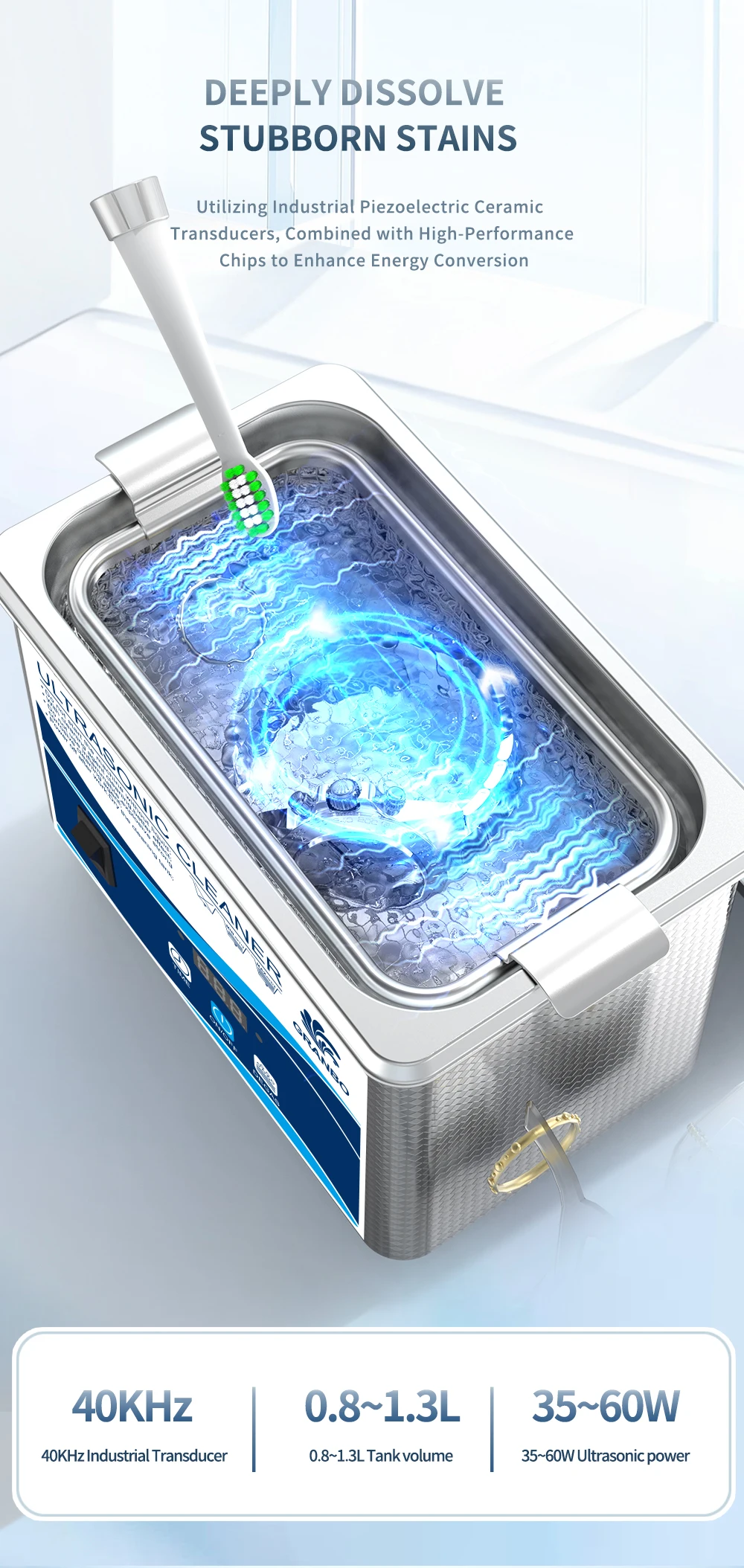 800ml Household Digital Ultrasonic Cleaner 60W Stainless Steel Bath 110V 220V Degas Ultrasound Washing for Watches Jewelry