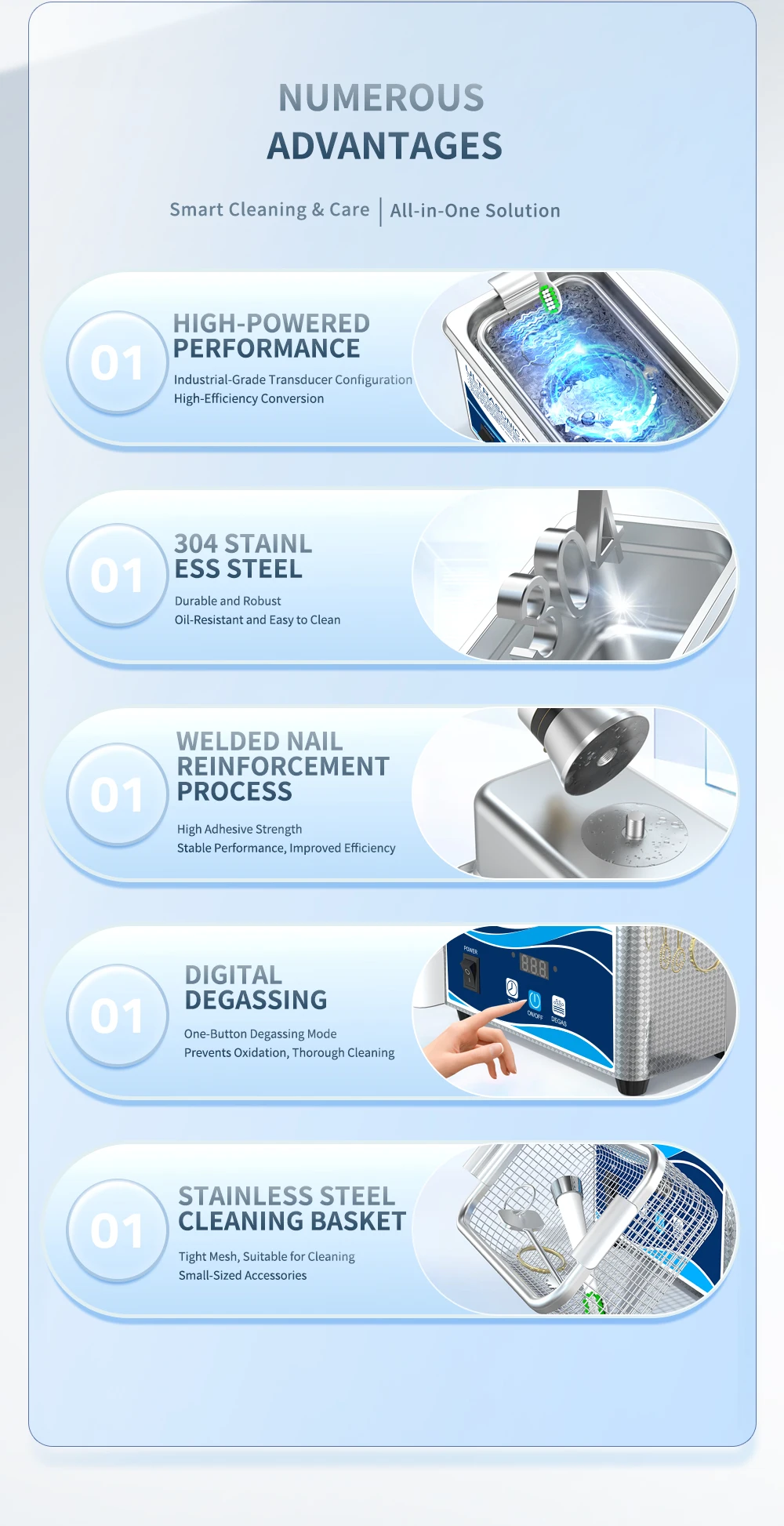 800ml Household Digital Ultrasonic Cleaner 60W Stainless Steel Bath 110V 220V Degas Ultrasound Washing for Watches Jewelry