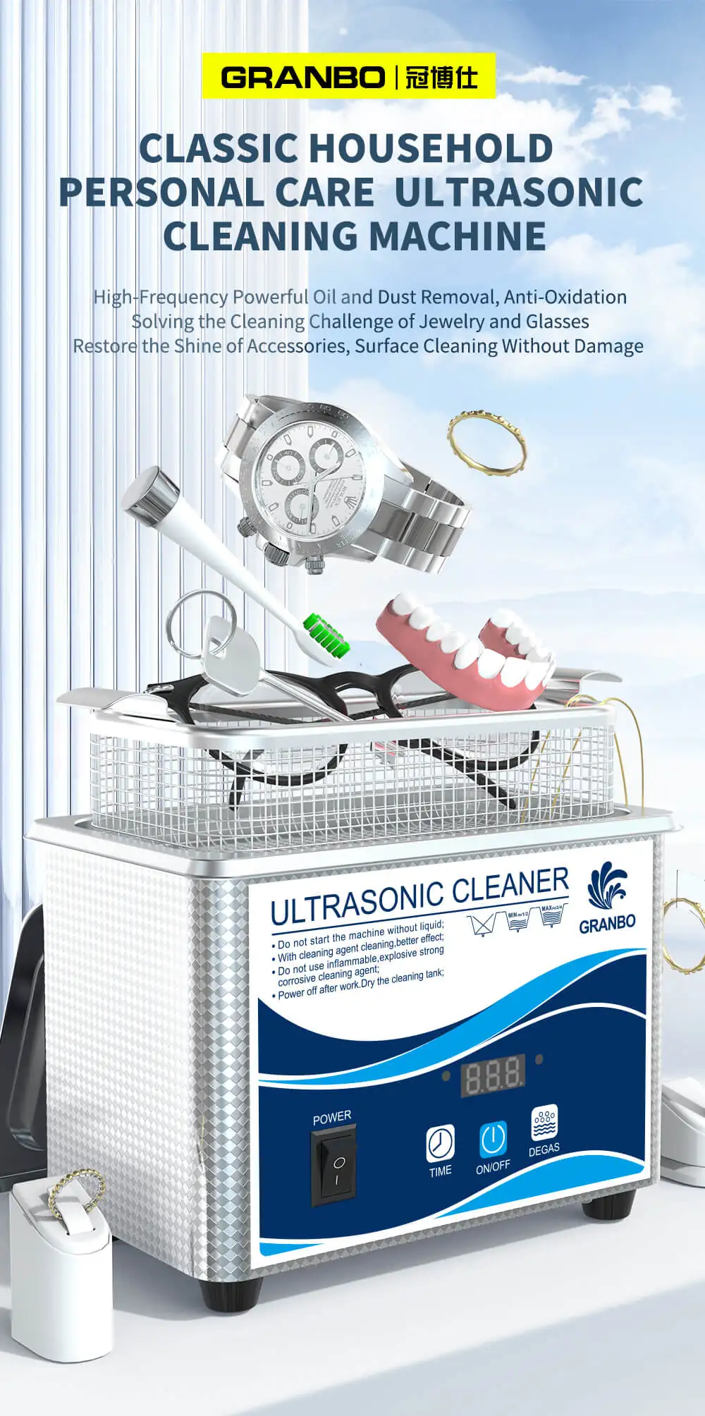 800ml Household Digital Ultrasonic Cleaner 60W Stainless Steel Bath 110V 220V Degas Ultrasound Washing for Watches Jewelry