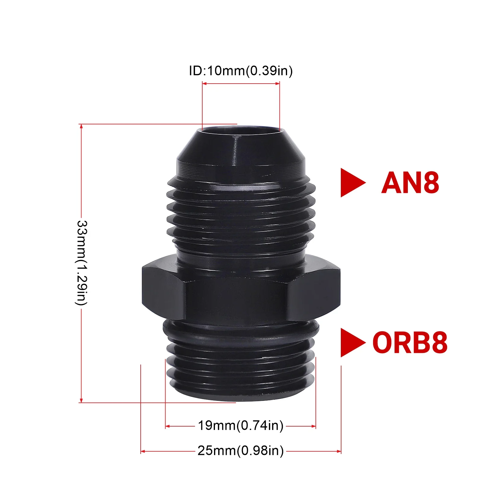 Male Adapter Fitting Black ORB-6 ORB-8 ORB-10 O-ring Boss to AN6 6AN AN8 8AN AN10 10AN 6061-T6 Aluminum Car Flare Fitting Black