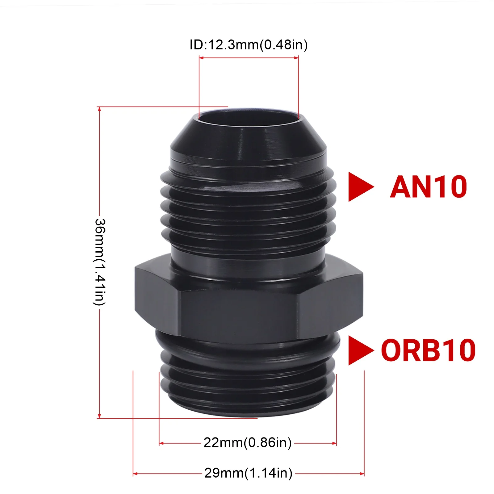 Male Adapter Fitting Black ORB-6 ORB-8 ORB-10 O-ring Boss to AN6 6AN AN8 8AN AN10 10AN 6061-T6 Aluminum Car Flare Fitting Black