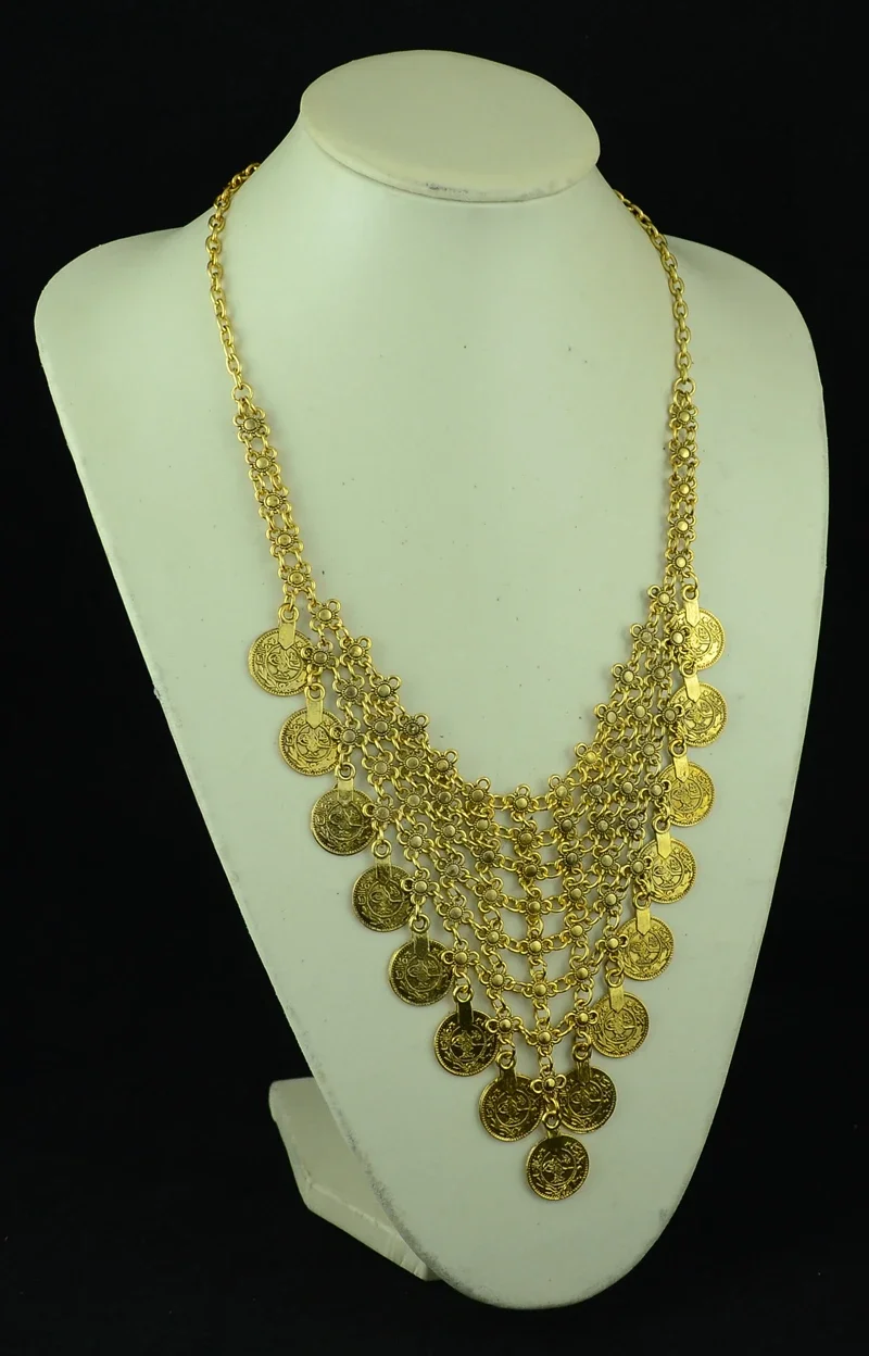 Bohemian Women Gypsy Pakistan Gold Silver Color Coin Tassel Necklace Classic Vintage Turkish Indian Ethnic Afghan Dress Jewelry