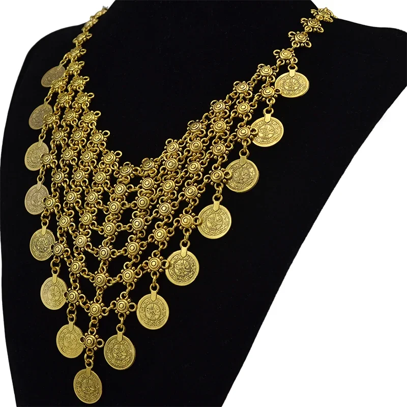 Bohemian Women Gypsy Pakistan Gold Silver Color Coin Tassel Necklace Classic Vintage Turkish Indian Ethnic Afghan Dress Jewelry