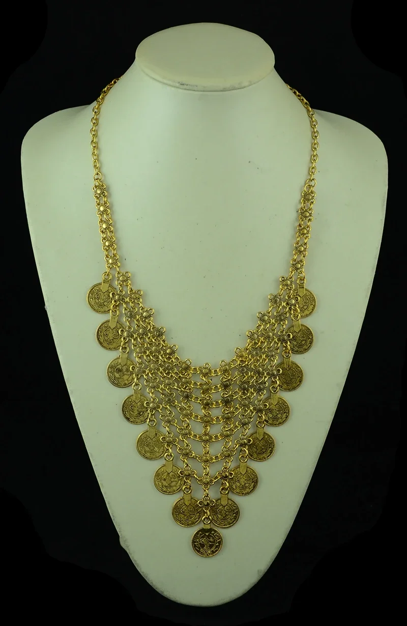 Bohemian Women Gypsy Pakistan Gold Silver Color Coin Tassel Necklace Classic Vintage Turkish Indian Ethnic Afghan Dress Jewelry