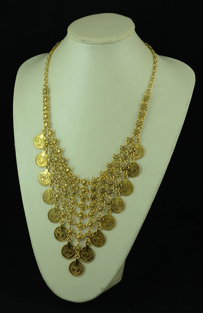 Bohemian Women Gypsy Pakistan Gold Silver Color Coin Tassel Necklace Classic Vintage Turkish Indian Ethnic Afghan Dress Jewelry