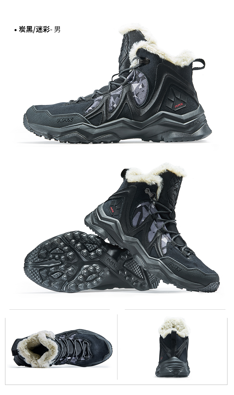 RAX Winter Snow Boots For Men Women Fleece Hiking Shoes Outdoor Sports Sneakers Mens Mountain Shoes Trekking Walking Boots