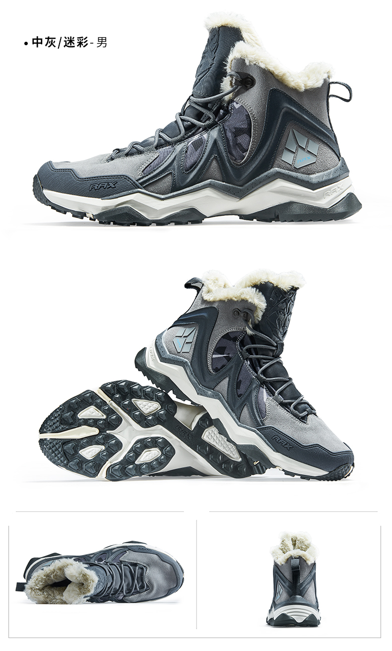 RAX Winter Snow Boots For Men Women Fleece Hiking Shoes Outdoor Sports Sneakers Mens Mountain Shoes Trekking Walking Boots