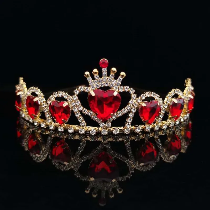 AINAMEISI European And American New Crown Bridal Headdress Ladies And Girls Red Peach Heart Crown Headband Jewelry Gifts