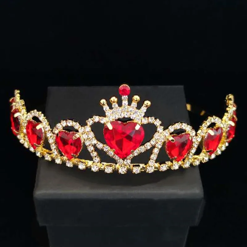 AINAMEISI European And American New Crown Bridal Headdress Ladies And Girls Red Peach Heart Crown Headband Jewelry Gifts