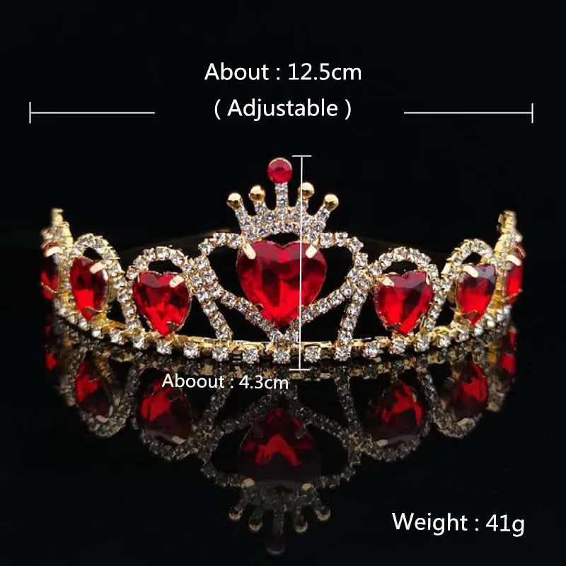 AINAMEISI European And American New Crown Bridal Headdress Ladies And Girls Red Peach Heart Crown Headband Jewelry Gifts