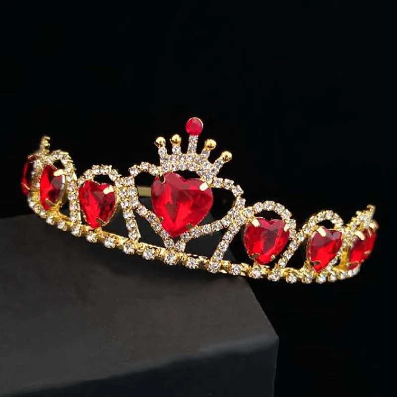 AINAMEISI European And American New Crown Bridal Headdress Ladies And Girls Red Peach Heart Crown Headband Jewelry Gifts