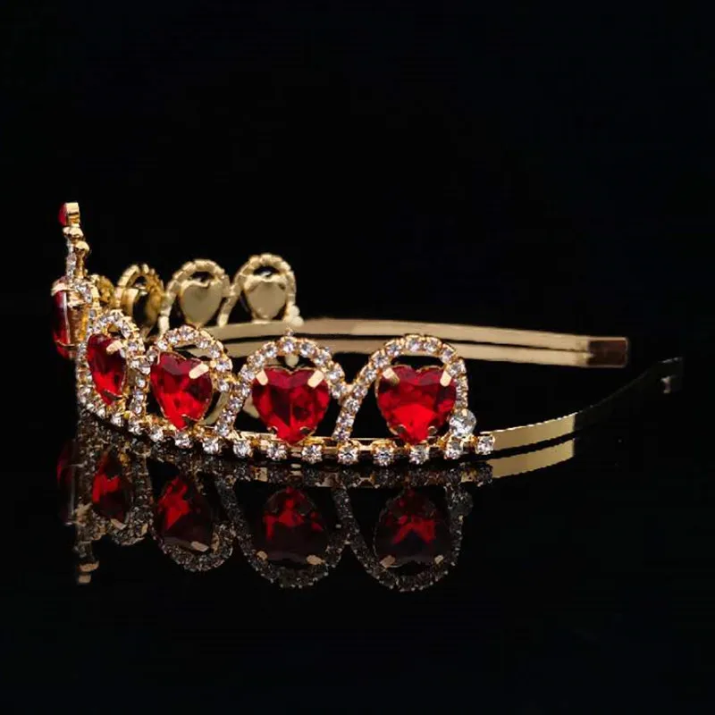 AINAMEISI European And American New Crown Bridal Headdress Ladies And Girls Red Peach Heart Crown Headband Jewelry Gifts