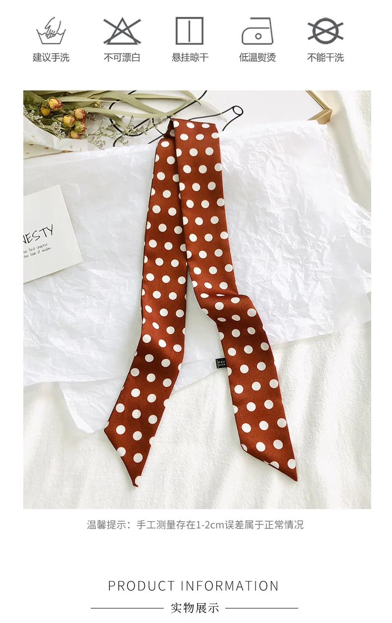 2025 New Style Fashion Ribbon Narrow Silk Scarf Women Small Long Decorative Hair Band Printed Silk Skinny Scarf Neckerchief