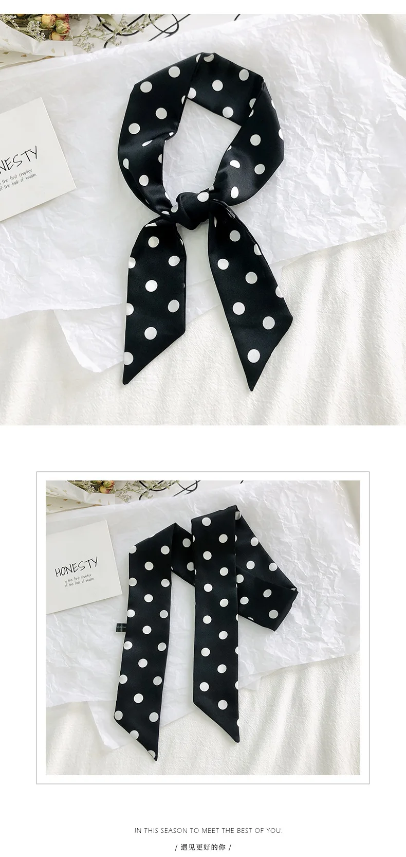 2025 New Style Fashion Ribbon Narrow Silk Scarf Women Small Long Decorative Hair Band Printed Silk Skinny Scarf Neckerchief