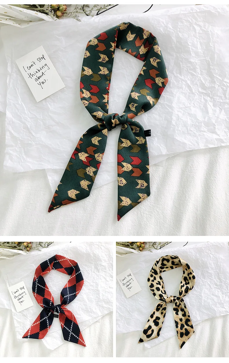 2025 New Style Fashion Ribbon Narrow Silk Scarf Women Small Long Decorative Hair Band Printed Silk Skinny Scarf Neckerchief