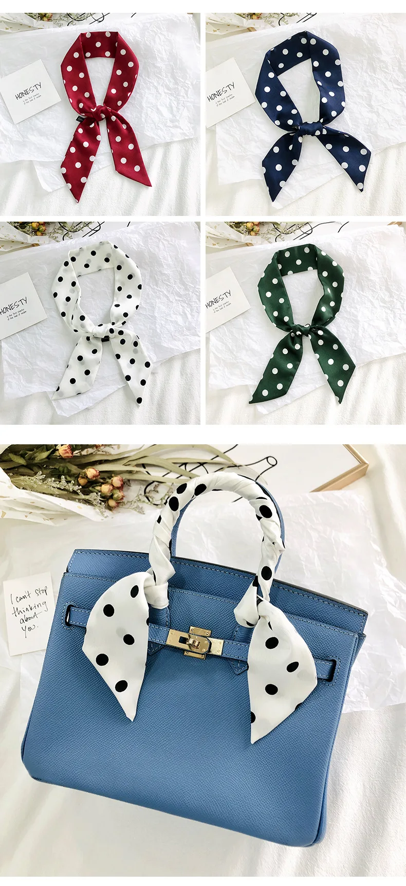 2025 New Style Fashion Ribbon Narrow Silk Scarf Women Small Long Decorative Hair Band Printed Silk Skinny Scarf Neckerchief