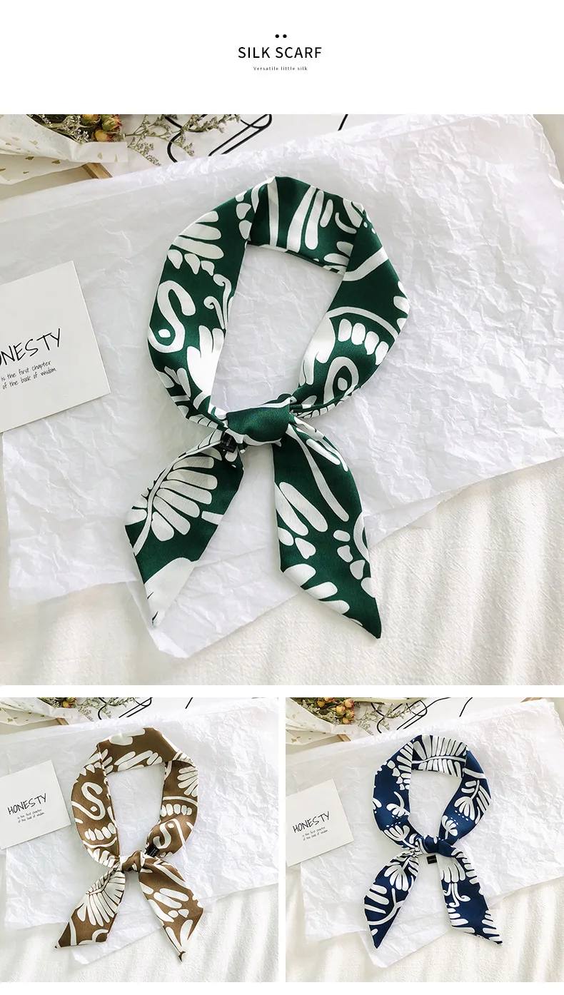 2025 New Style Fashion Ribbon Narrow Silk Scarf Women Small Long Decorative Hair Band Printed Silk Skinny Scarf Neckerchief