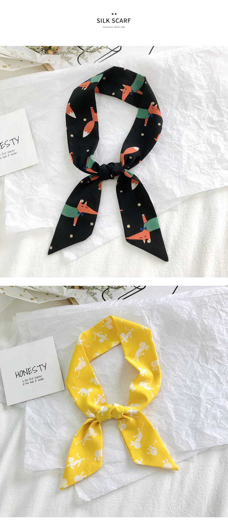 2025 New Style Fashion Ribbon Narrow Silk Scarf Women Small Long Decorative Hair Band Printed Silk Skinny Scarf Neckerchief