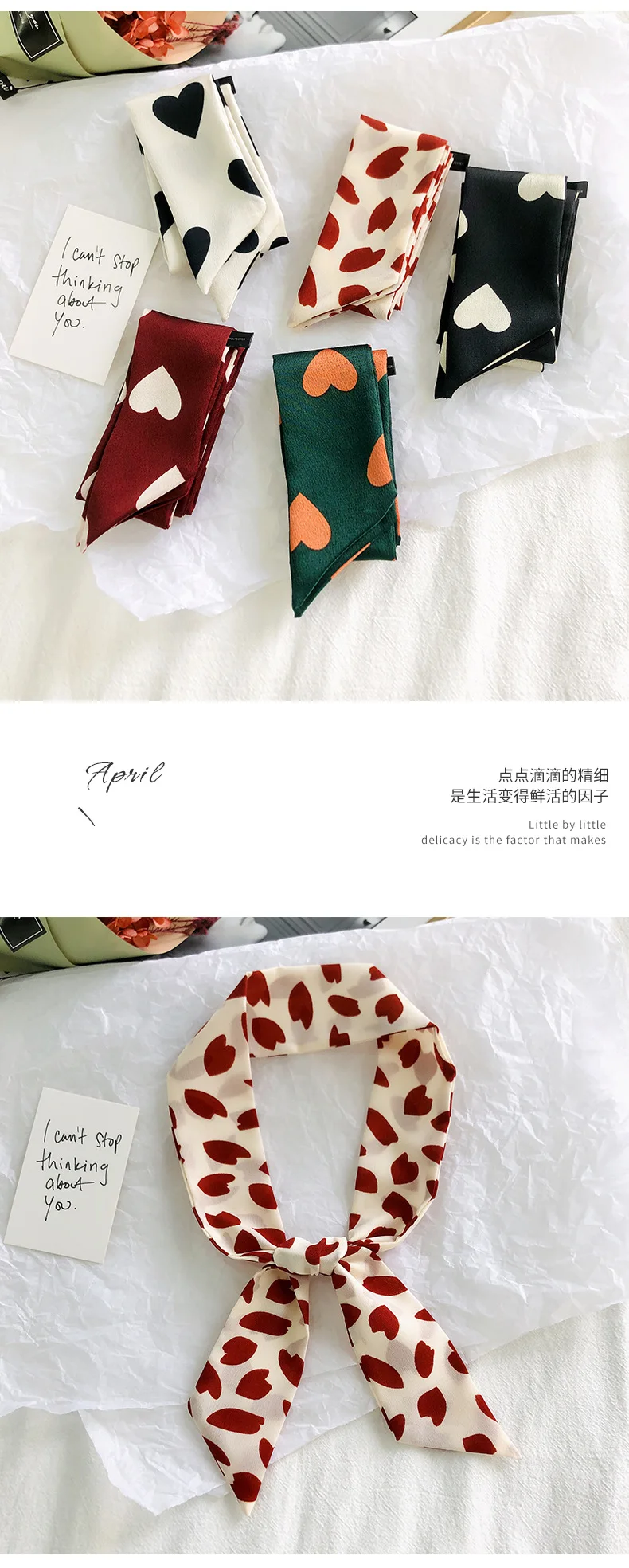 2025 New Style Fashion Ribbon Narrow Silk Scarf Women Small Long Decorative Hair Band Printed Silk Skinny Scarf Neckerchief