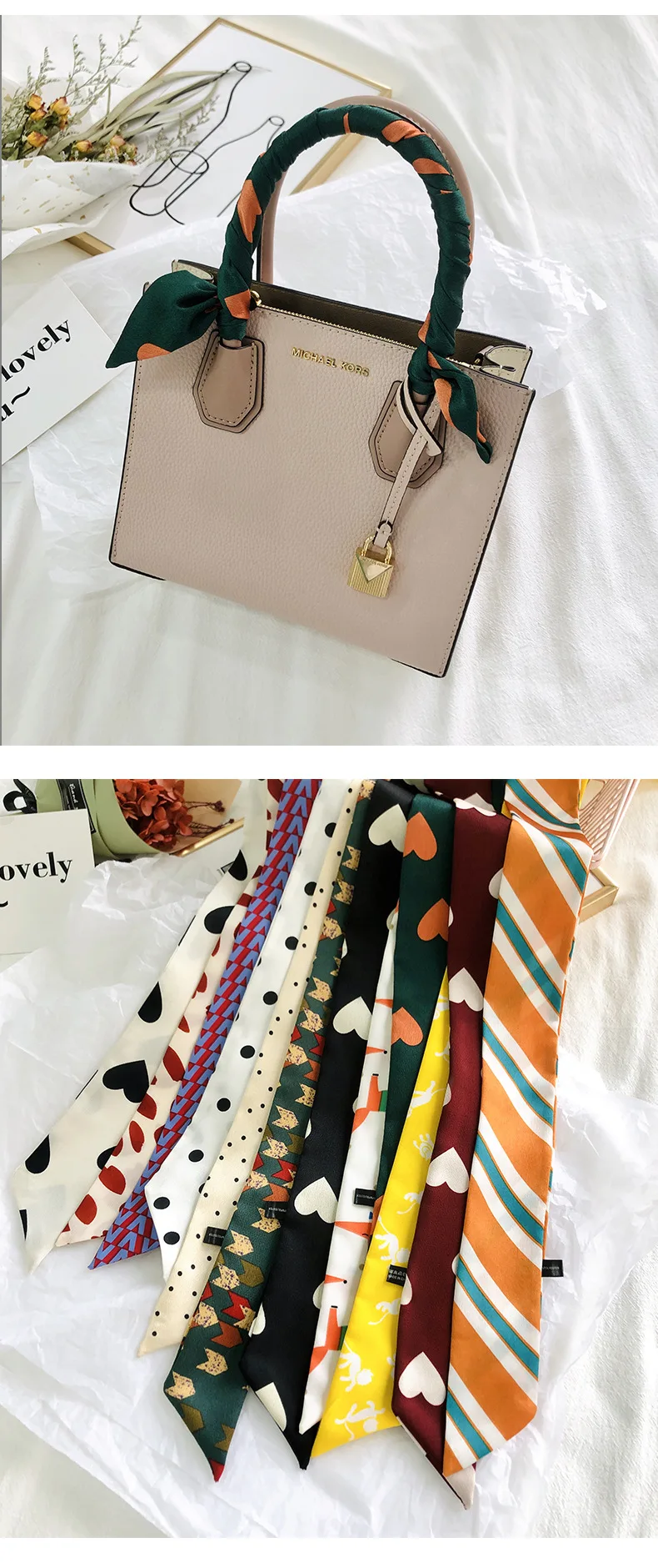 2025 New Style Fashion Ribbon Narrow Silk Scarf Women Small Long Decorative Hair Band Printed Silk Skinny Scarf Neckerchief