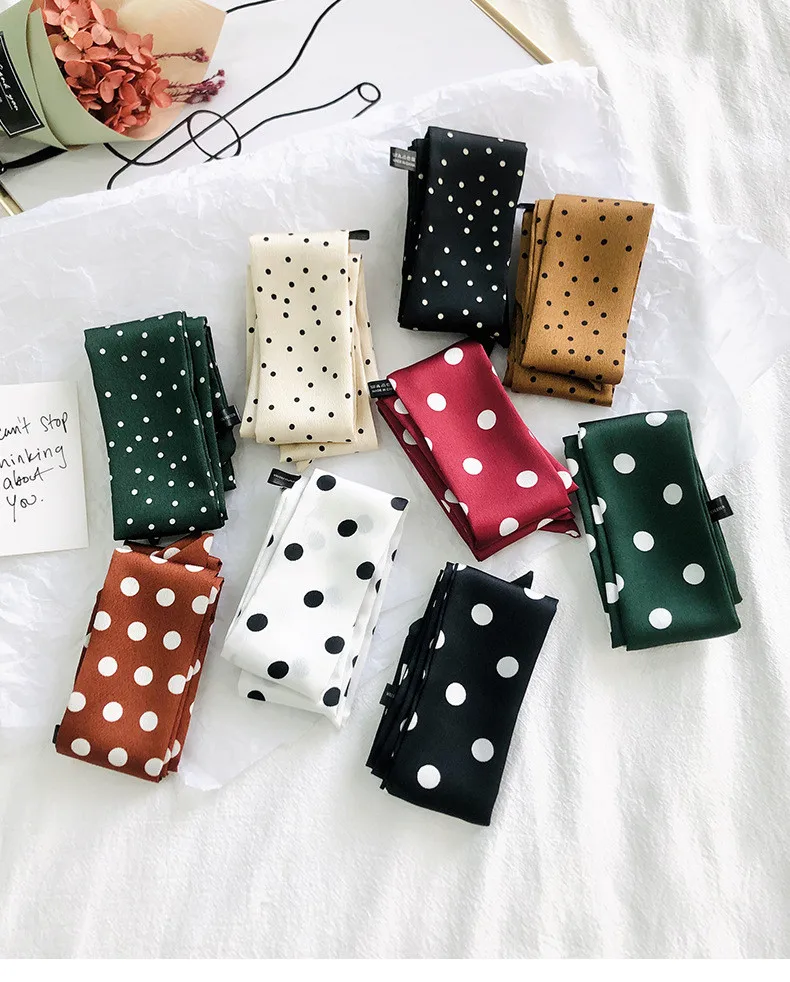2025 New Style Fashion Ribbon Narrow Silk Scarf Women Small Long Decorative Hair Band Printed Silk Skinny Scarf Neckerchief