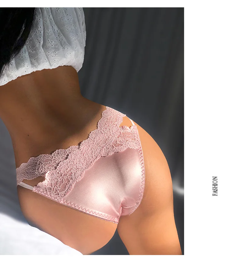SP&CITY Satin Lace Sexy Women's Underwear Low Waist Transparent Hollow Out Panties Breathable Soft Seamless Briefs Lingerie