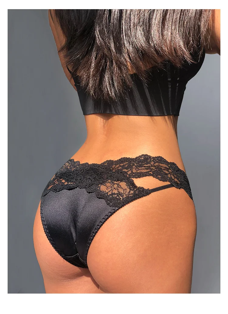 SP&CITY Satin Lace Sexy Women's Underwear Low Waist Transparent Hollow Out Panties Breathable Soft Seamless Briefs Lingerie